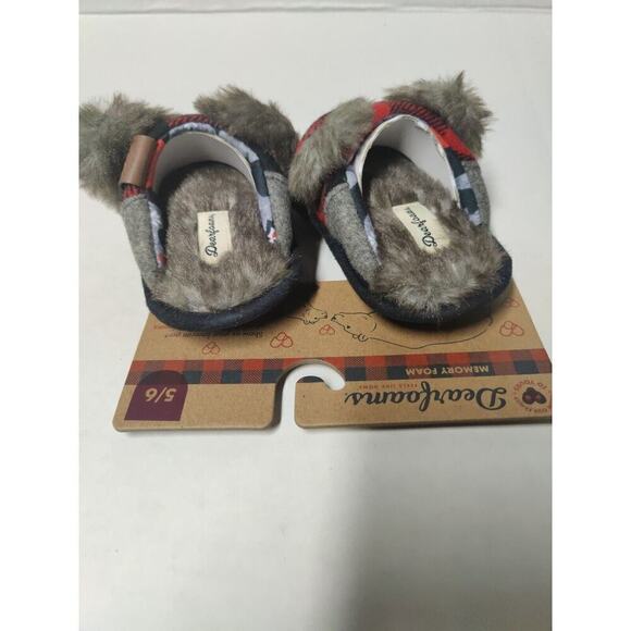 Dearfoams Kids Slippers Lil Bear Christmas size 5-6 Red Black Memory Foam - Picture 7 of 16